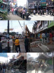 Dinas Perindakop, Satpol PP Bongkar Bangunan Tambahan Depan Ruko Sepanjang Jalan Kota Laguboti