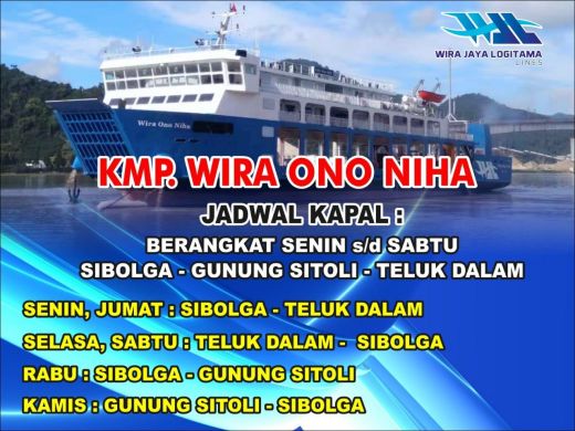 KMP Wira Ono Niha Perdana Beroperasi Rabu Layani Rute Sibolga-Telukdalam PP