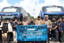 Kapolres Madina Sambut Bus Rombongan Mahasiswa Mudik Gratis dari Kapolri