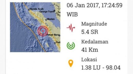 Gempa 5,4 SR di Gunung Sitoli Tidak Menimbulkan Kerusakan
