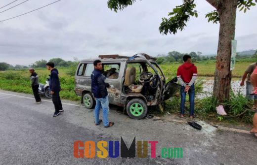 Mobil Angkot Hantam Pohon di Tepi Jalan, 15 Penumpang Anak Sekolah dan Sopir Luka-luka