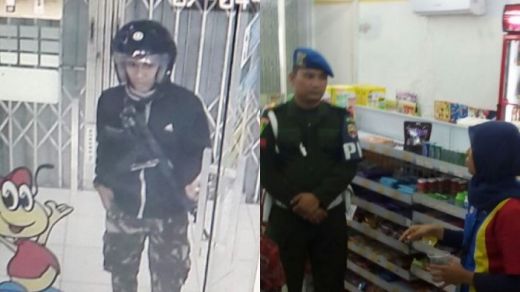 Perampok Bercelana Loreng dan Bersenapan Rampok Minimarket Simpang Kantor
