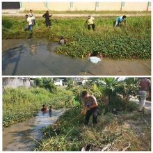 Polsek Teluk Mengkudu Bersama Masyarakat Desa Leberia Giat Gotong Royong Bersihkan Aliran Sungai