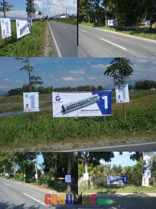Pemasangan APK Caleg DPR - RI di Pohon Sepanjang Jalinsum Kangkangi PKPU No.23 Tahun 2018