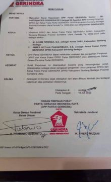 Usulan Pergantian Ketua DPRD Sergai, DPP Partai Gerindra Usul Ilham Ritonga