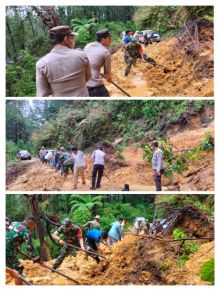 Hujan Lebat dan Berkepanjangan Lereng Gunung Desa Sibide Silaen Longsor Tutupi Jalan Desa