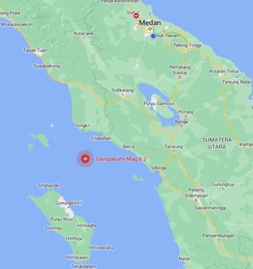 Dua Gempa Guncang Aceh Singkil, terasa di Sumut