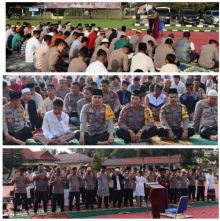 Ratusan Umat Muslim Sholat Ied di Mako Polres Toba Bersama Kapolres dan Ketua Bhayangkari