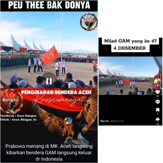 [Hoaks] Prabowo Menang di MK Aceh Langsung Kibarkan Bendera GAM, Langsung Keluar dari Indonesia