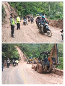 Tebing Gunung Janlinsum Sipintu Pintu Toba Longsor, 5 Km Macet Total Di Dua Arah Jalan