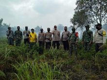 Kapolsek Panai Tengah Turunkan Tim Pemadaman Karhutla Berbatasan dengan Riau