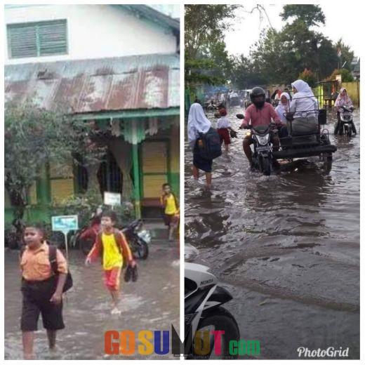 Semalam  Diguyur Hujan Sejumlah Kawasan Kota Perbaungan Banjir, Tiga Sekolah Diliburkan