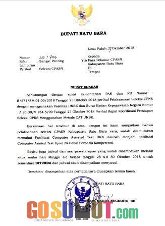 Pelaksanaan Tes CPASN Kabupaten Batubara Ditunda