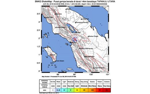 Gempa Tektonik 3,3 SR Guncang Taput