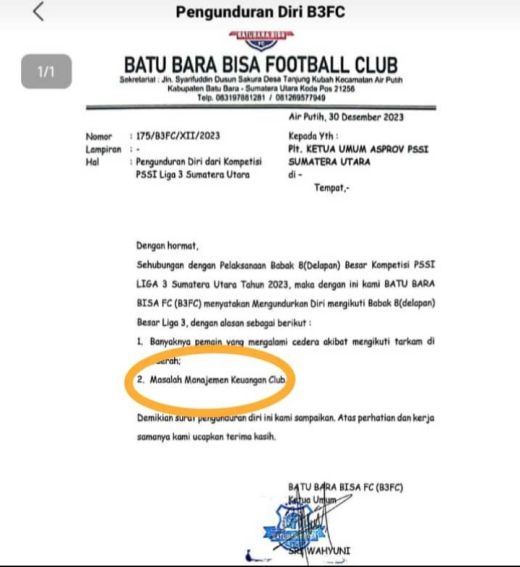 Miris! Batu Bara Bisa FC Mundur dari Liga 3 Gegara Keuangan, Coach Agung: Pemain Pasti Siap