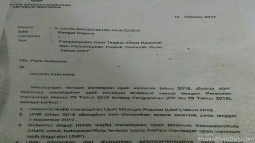 Depeda Sumut Putuskan UMP 2018 Sebesar Rp2,1 Juta